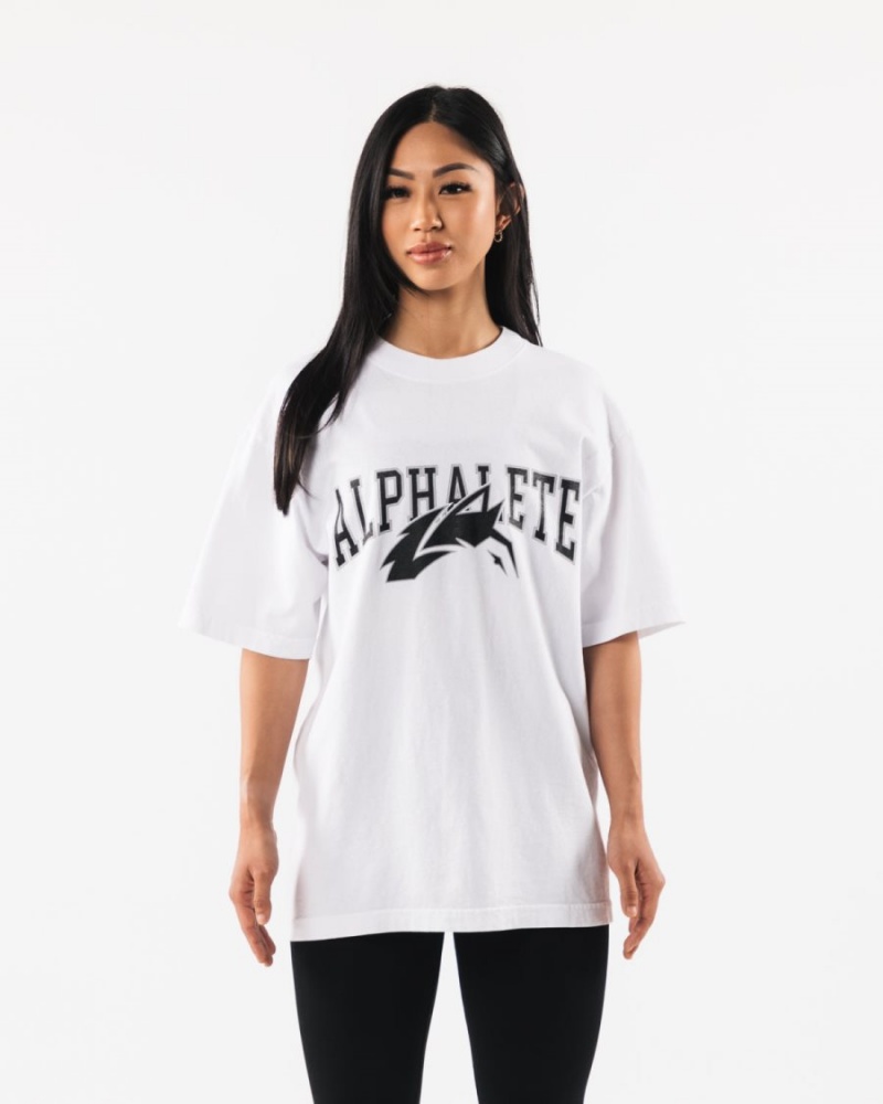 Men's Alphalete Wolf Head Tee Shirts White / Black | 3046-ZYGWB