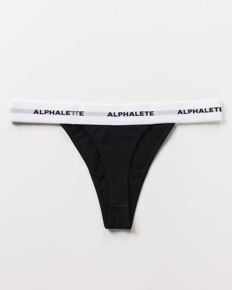 Women's Alphalete Acute Thong Underwear Black | 6029-EPKYT