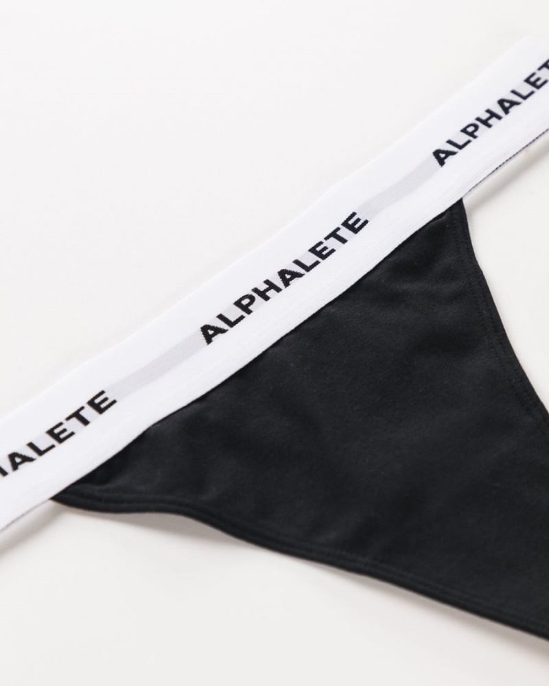 Women's Alphalete Acute Thong Underwear Black | 6029-EPKYT