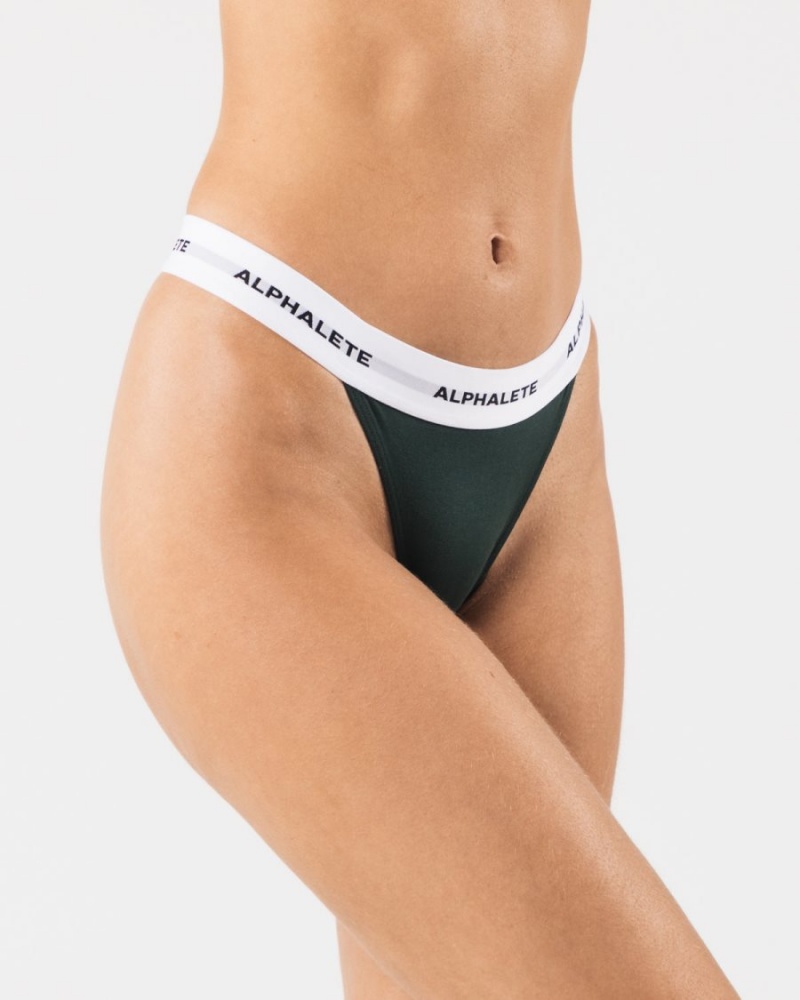 Women's Alphalete Acute Thong Underwear Evergreen | 2517-TMEAZ