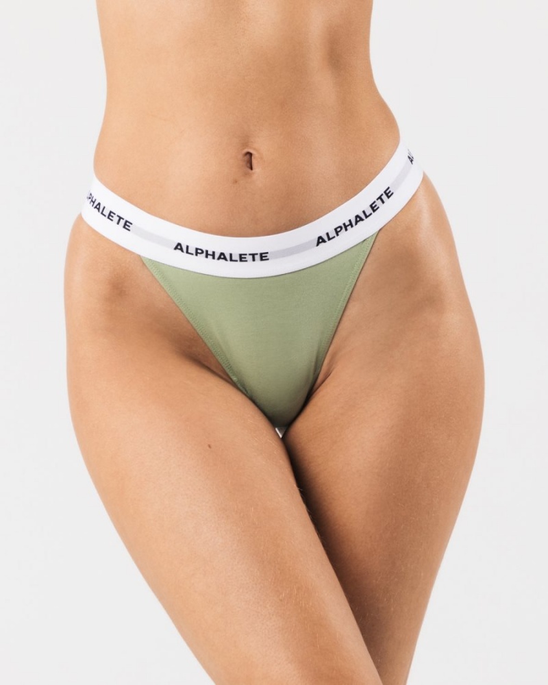 Women\'s Alphalete Acute Thong Underwear Sage | 8503-NUSMF