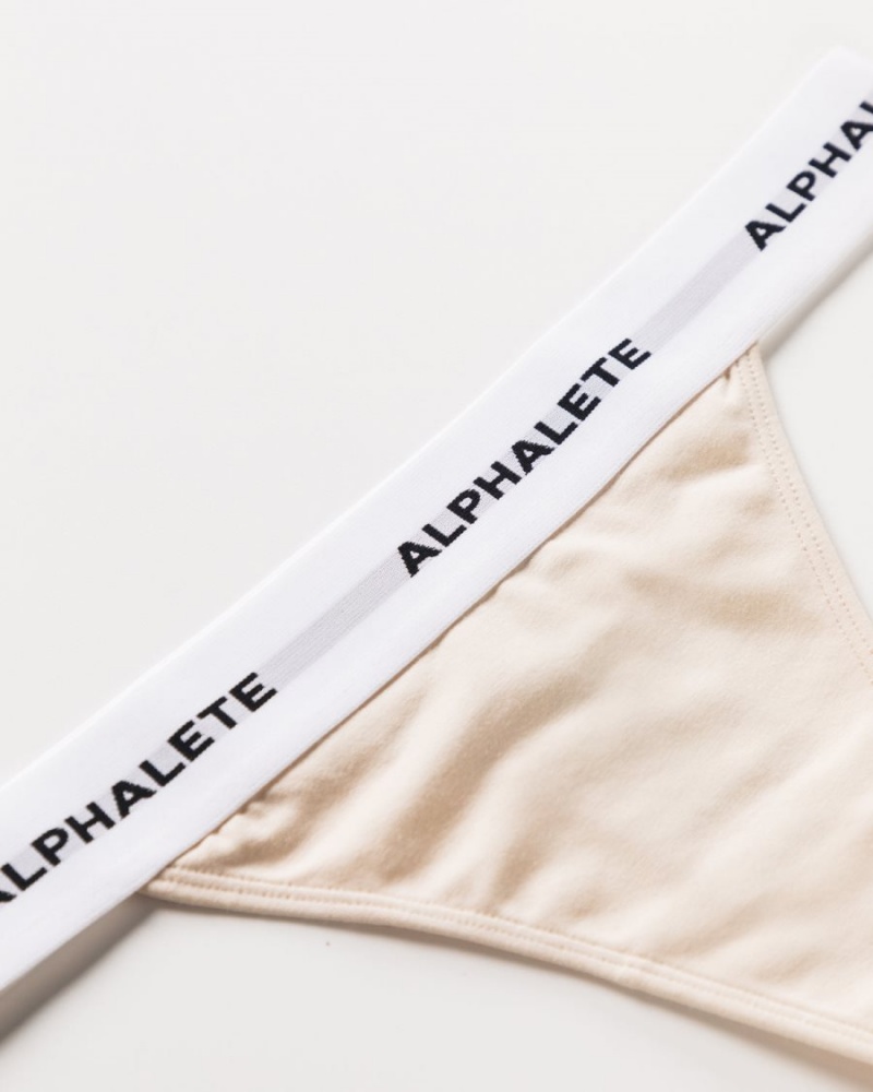 Women's Alphalete Acute Thong Underwear Vanilla | 2736-SDQBE