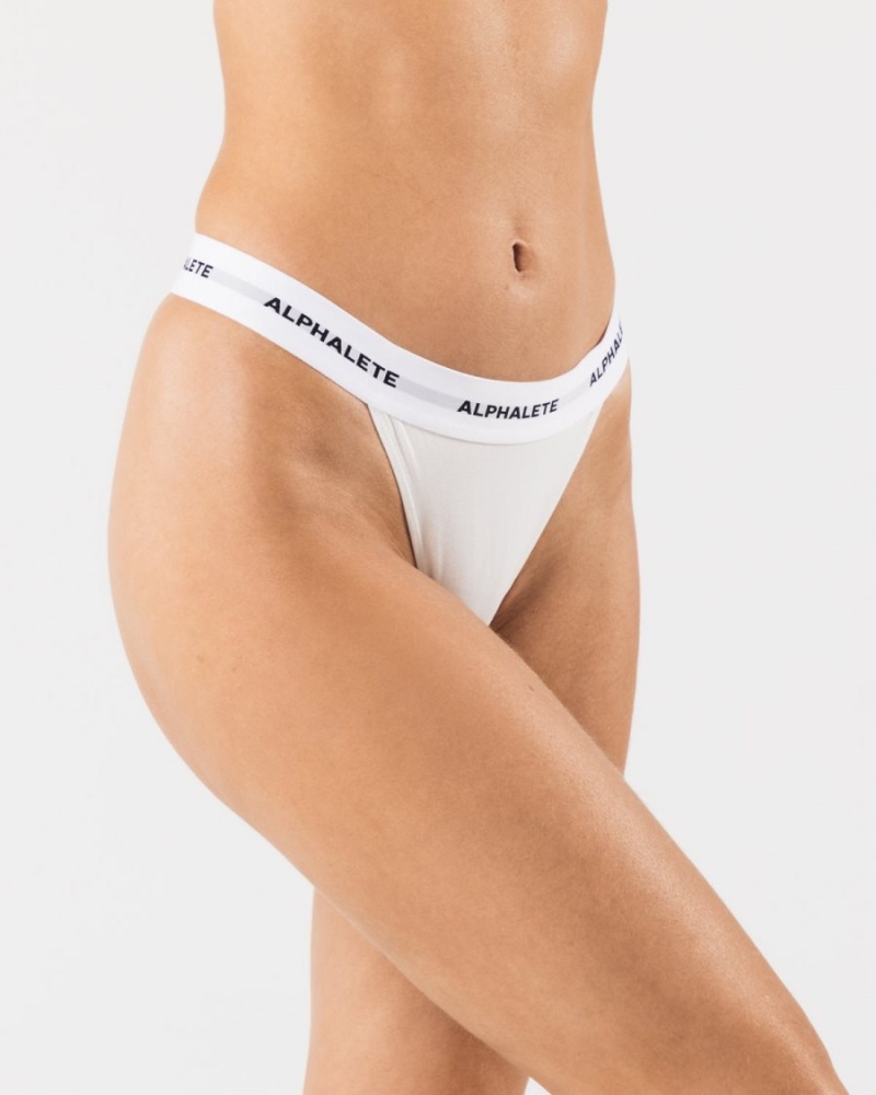 Women's Alphalete Acute Thong Underwear White | 5174-SFEOR