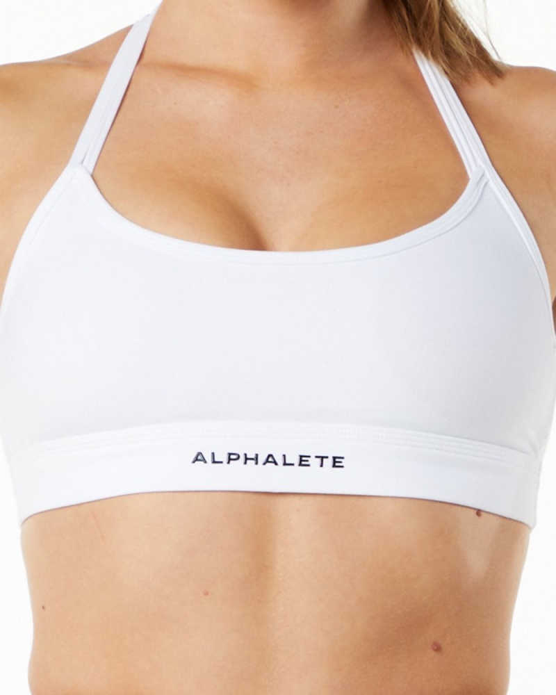 Women's Alphalete Alphalux Tri Bra Sports Bra White | 2510-VQKNW