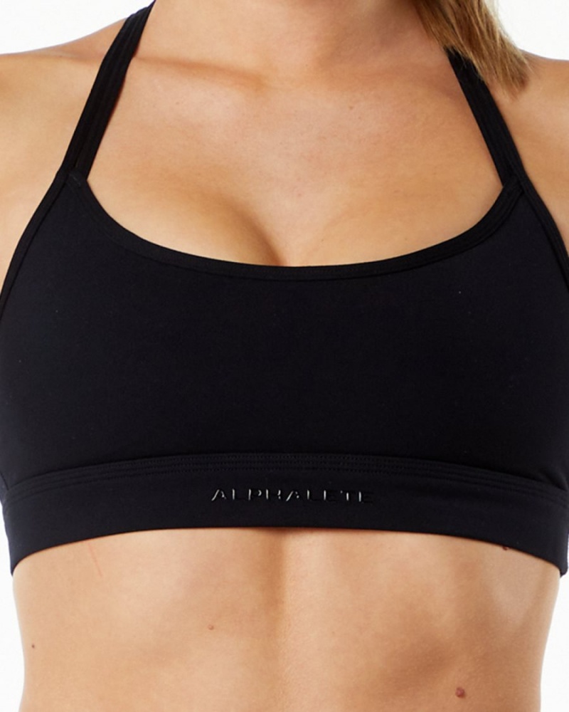 Women's Alphalete Alphalux Tri Bra Sports Bra Black | 6810-OXKWC