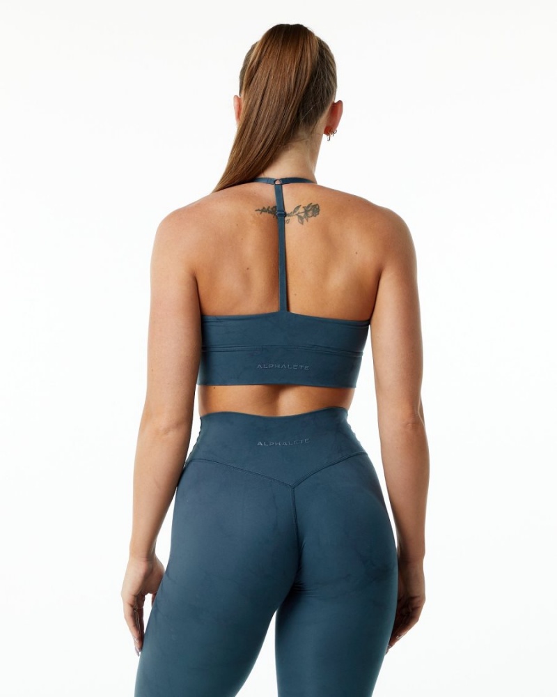 Women's Alphalete Alphalux Wonder Bra Sports Bra Whale Blue | 7631-XGEUR