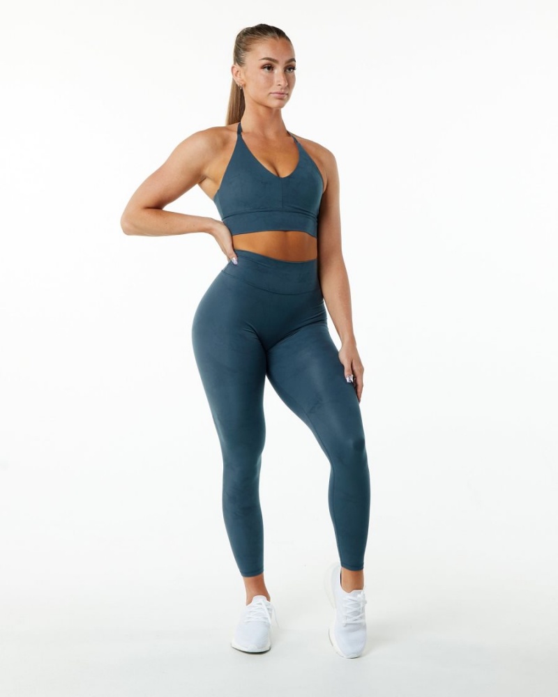 Women's Alphalete Alphalux Wonder Bra Sports Bra Whale Blue | 7631-XGEUR