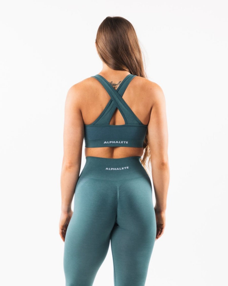 Women's Alphalete Amplify Bra Sports Bra Ocean | 5903-HWZUF