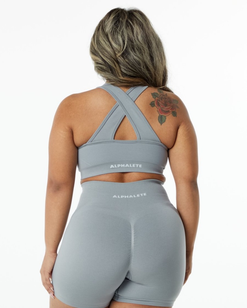 Women's Alphalete Amplify Bra Sports Bra Utility Grey | 0763-ANFSX