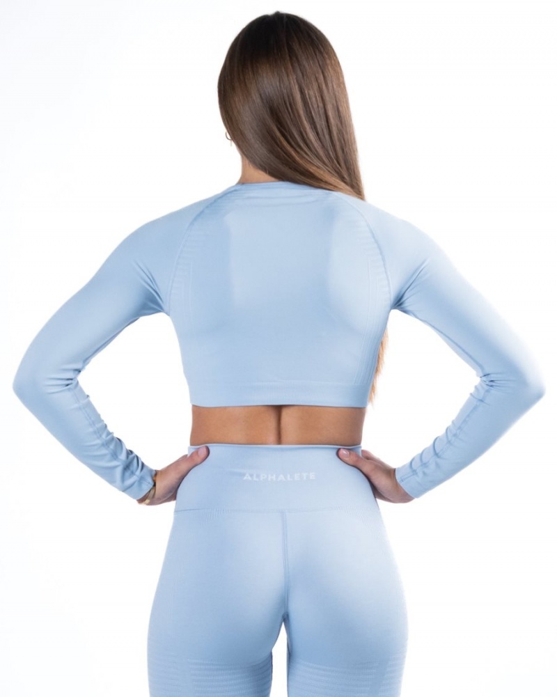 Women's Alphalete Amplify LS Crop Long Sleeve Ice Blue | 0327-SYEJC