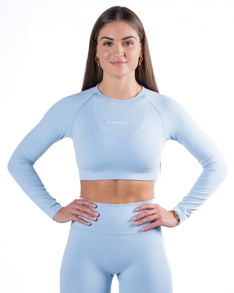 Women\'s Alphalete Amplify LS Crop Long Sleeve Ice Blue | 0327-SYEJC