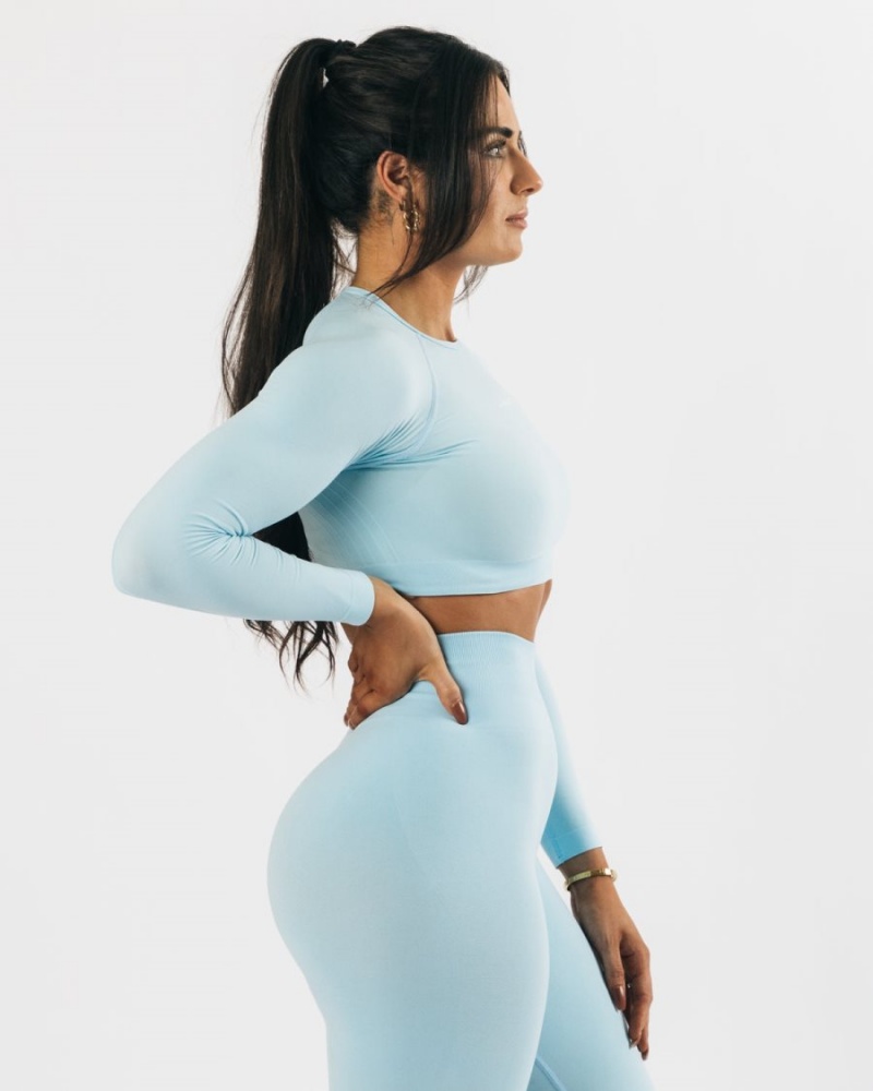 Women's Alphalete Amplify LS Crop Long Sleeve Arctic Blue | 3752-KRNYO