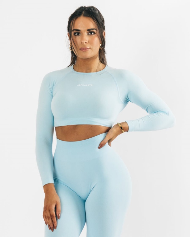 Women\'s Alphalete Amplify LS Crop Long Sleeve Arctic Blue | 3752-KRNYO