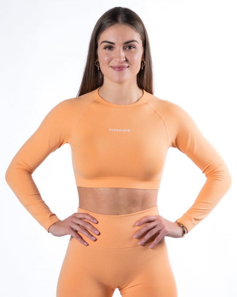 Women\'s Alphalete Amplify LS Crop Long Sleeve Cheeky Coral | 4532-UACSB