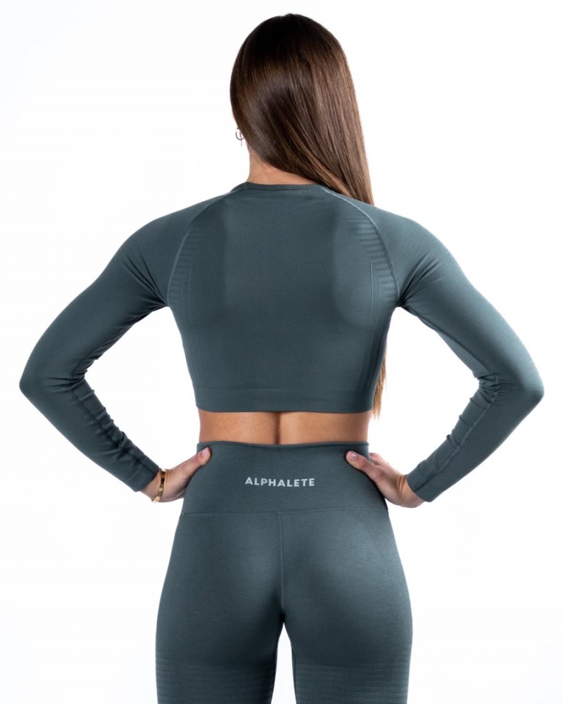 Women's Alphalete Amplify LS Crop Long Sleeve Charcoal | 9638-VNAOB