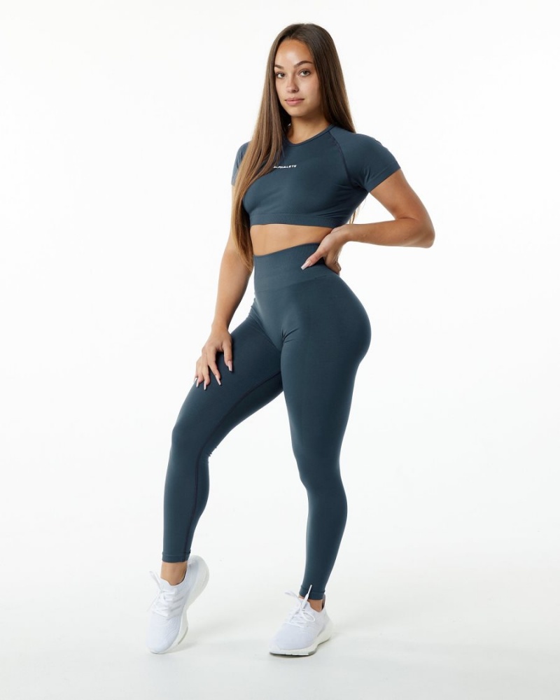 Women's Alphalete Amplify Legging Leggings Whale Blue | 6304-HLZUN