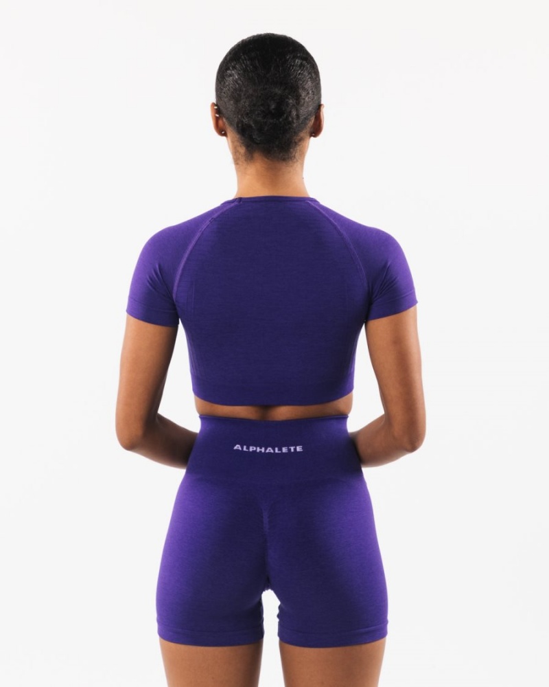 Women's Alphalete Amplify SS Crop Shirts Electric Purple | 9164-JKRGX