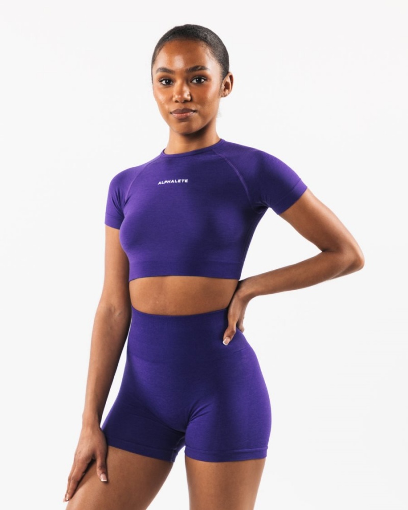 Women's Alphalete Amplify SS Crop Shirts Electric Purple | 9164-JKRGX