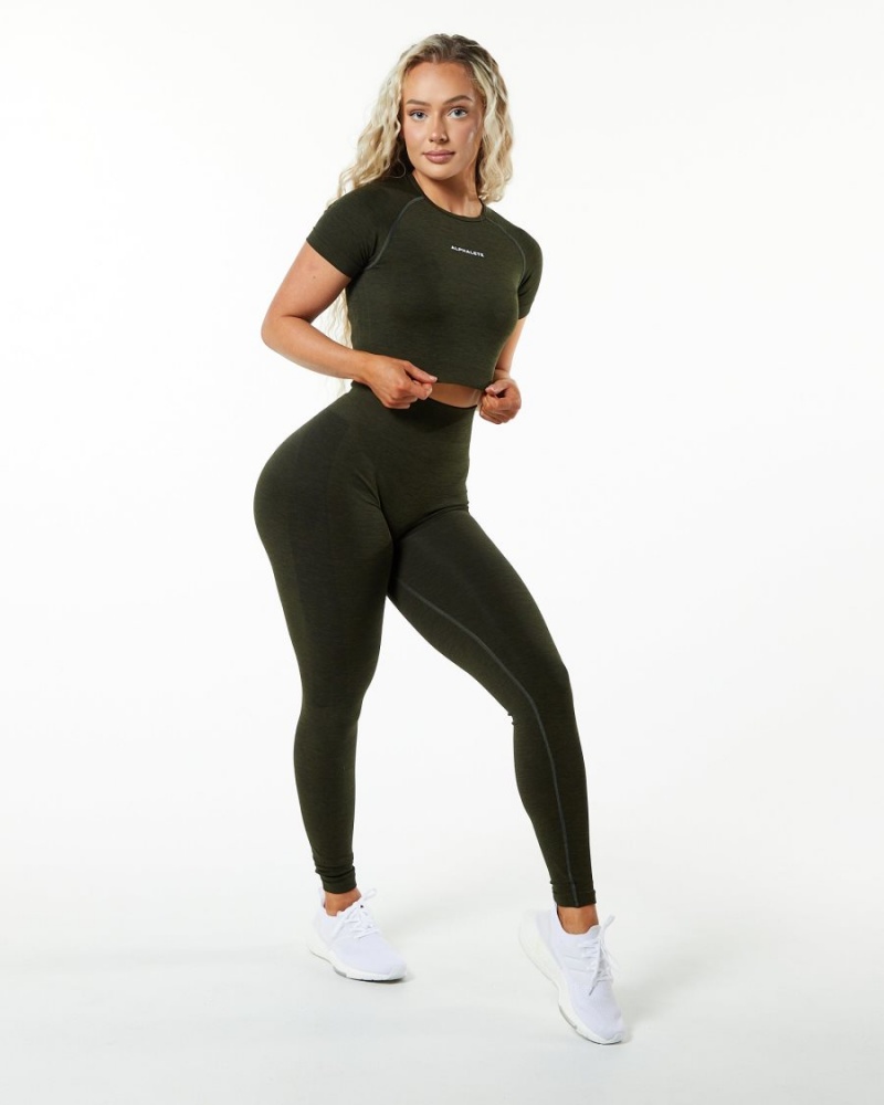 Women's Alphalete Amplify SS Crop Shirts Evergreen | 8243-JSXEP