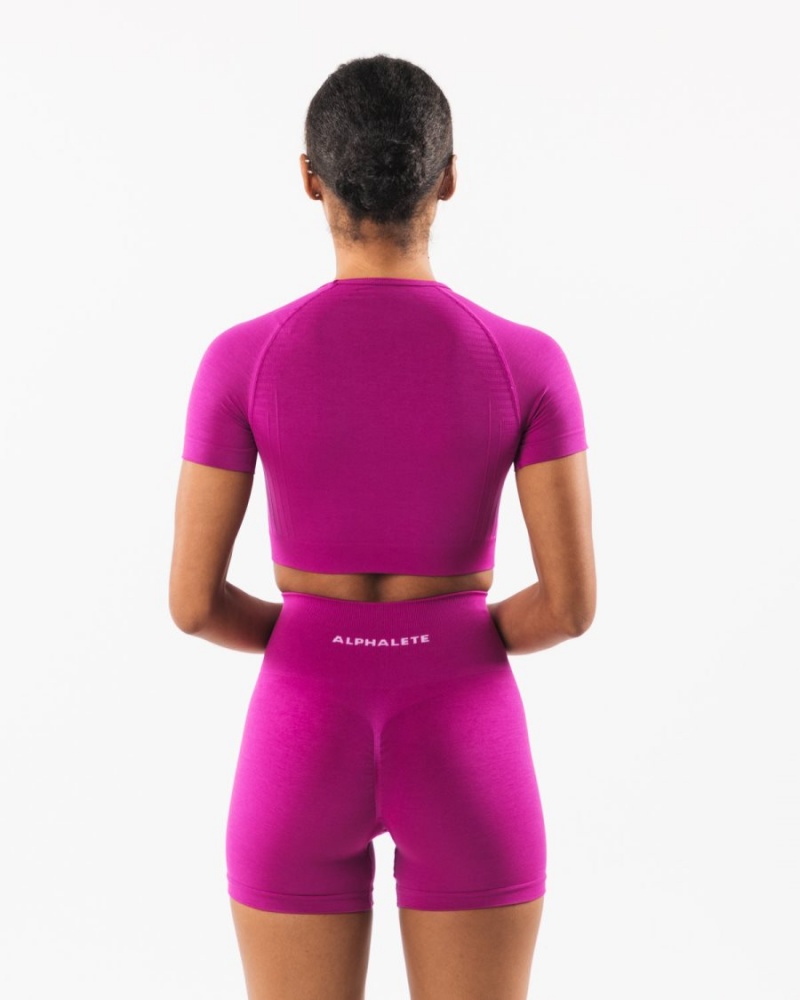 Women's Alphalete Amplify SS Crop Shirts Candy Crush | 3218-GFTKV