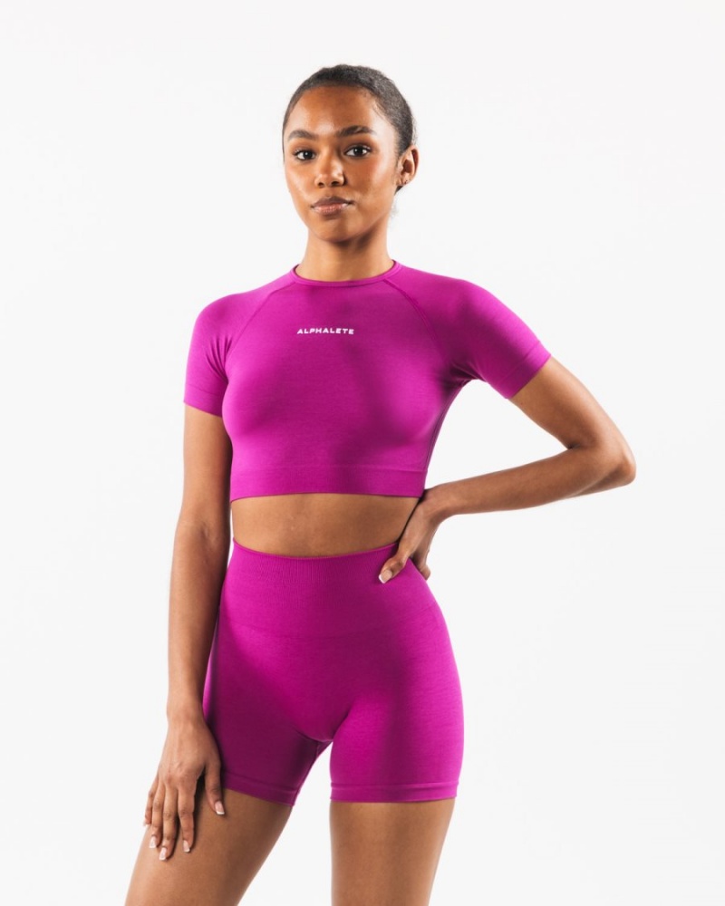 Women's Alphalete Amplify SS Crop Shirts Candy Crush | 3218-GFTKV