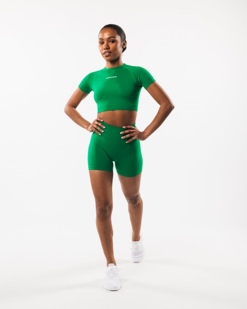 Women's Alphalete Amplify SS Crop Shirts Emerald Green | 7348-DQHET