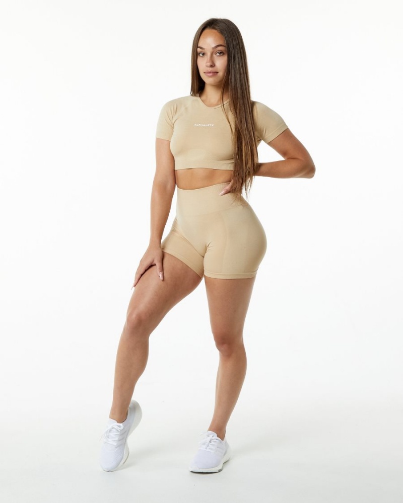 Women's Alphalete Amplify V-Neck Crop Top Shirts Hazelnut | 9801-YSNJC