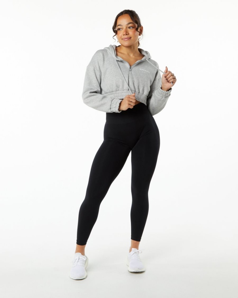 Women's Alphalete Classic Capital Crop Hoodie Hoodie Heather Grey | 3127-VASWQ