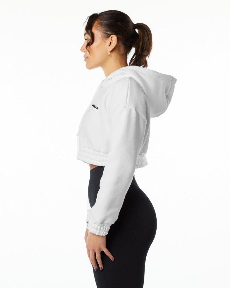 Women's Alphalete Classic Capital Crop Hoodie Hoodie White | 1794-ZDRJC