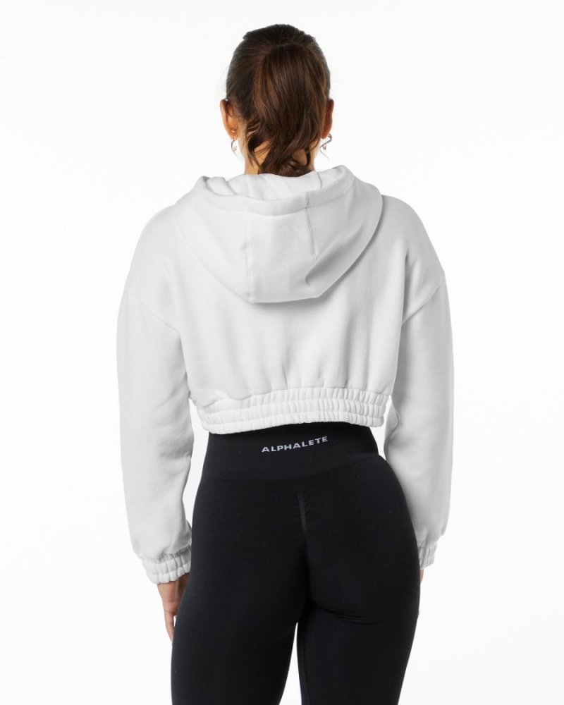 Women's Alphalete Classic Capital Crop Hoodie Hoodie White | 1794-ZDRJC