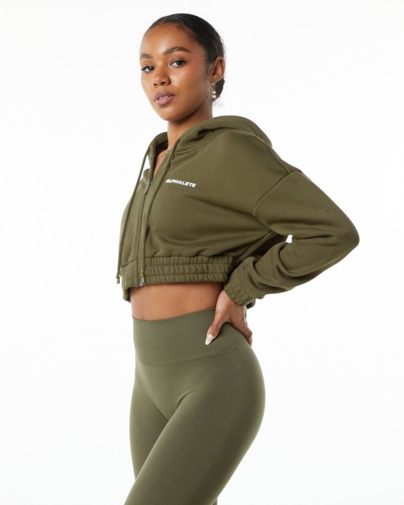 Women's Alphalete Classic Capital Full-Zip Crop Jacket Jackets Willow | 3572-MFASI