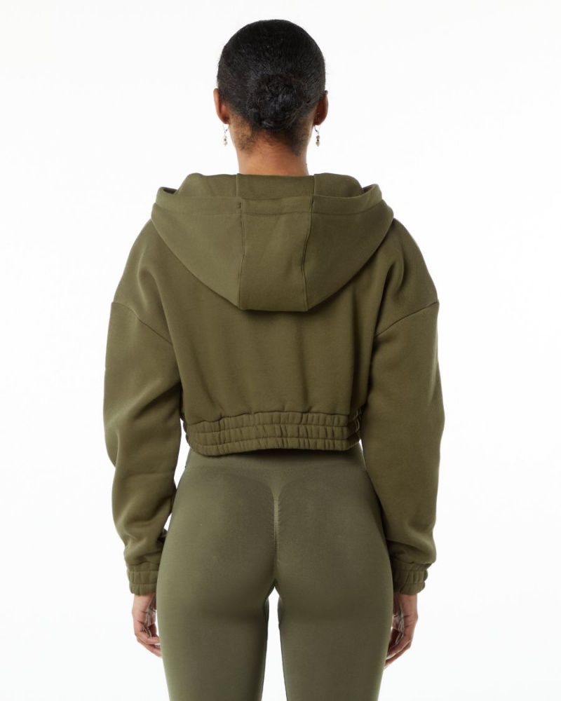 Women's Alphalete Classic Capital Full-Zip Crop Jacket Jackets Willow | 3572-MFASI