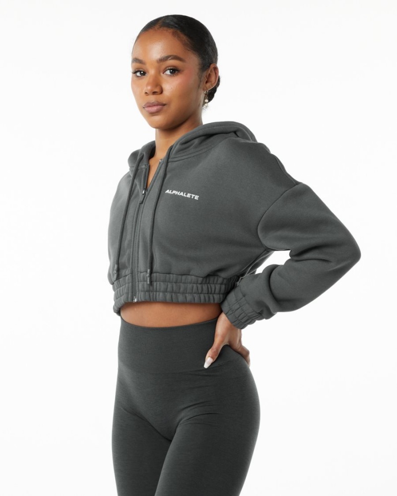 Women's Alphalete Classic Capital Full-Zip Crop Jacket Jackets Smoke | 4732-PEUJH