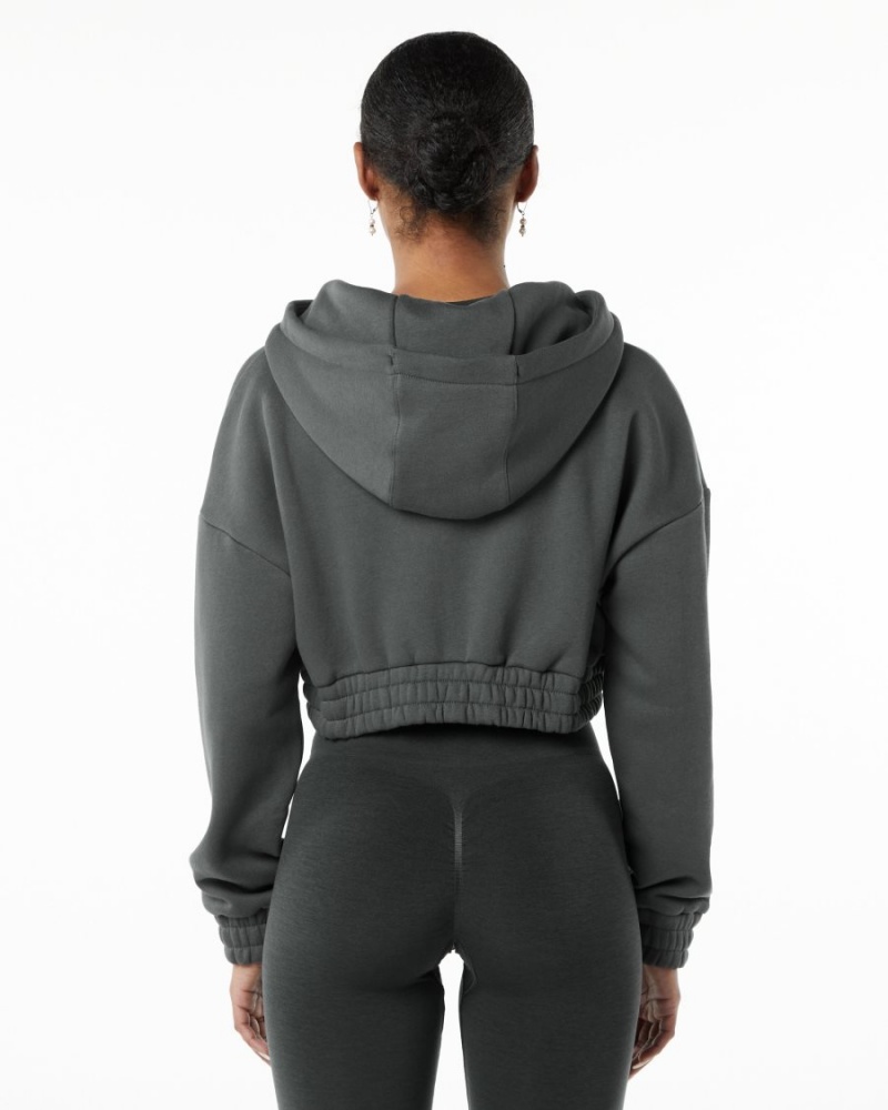 Women's Alphalete Classic Capital Full-Zip Crop Jacket Jackets Smoke | 4732-PEUJH