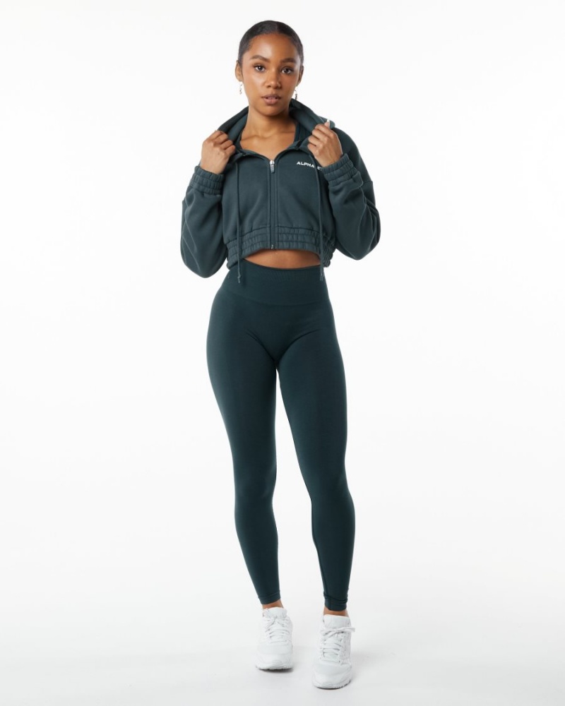 Women's Alphalete Classic Capital Full-Zip Crop Jacket Jackets Ocean | 9718-JQXAF