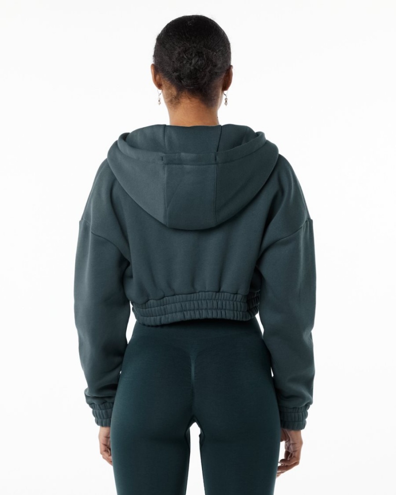 Women's Alphalete Classic Capital Full-Zip Crop Jacket Jackets Ocean | 9718-JQXAF