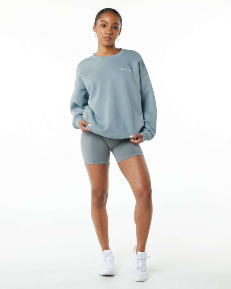 Women's Alphalete Classic Crew Jackets Fog Blue | 7850-JAIOV