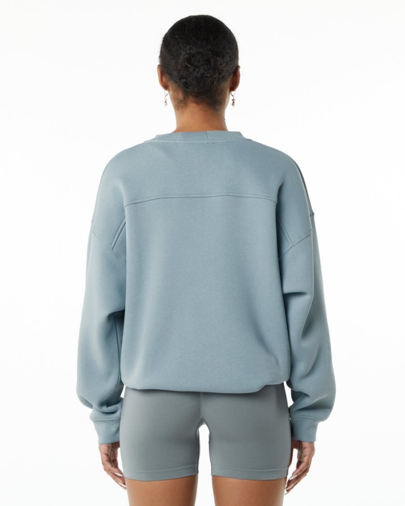 Women's Alphalete Classic Crew Jackets Fog Blue | 7850-JAIOV