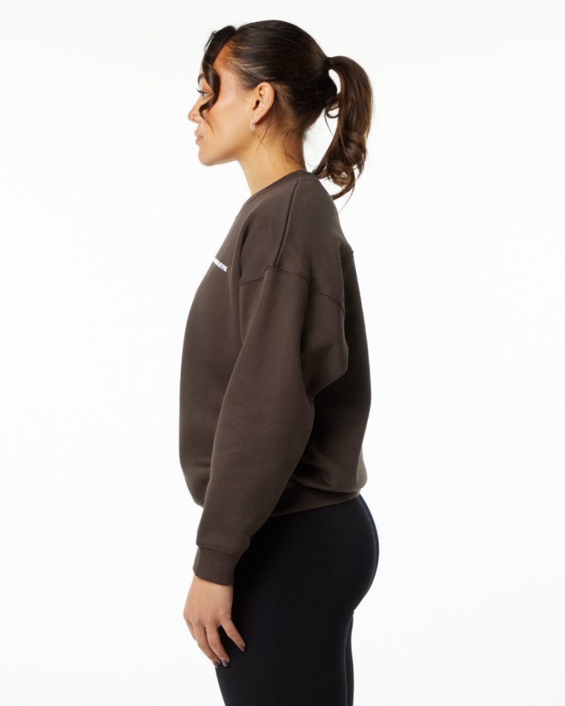 Women's Alphalete Classic Crew Jackets Fudge Brown | 4182-ACNUR