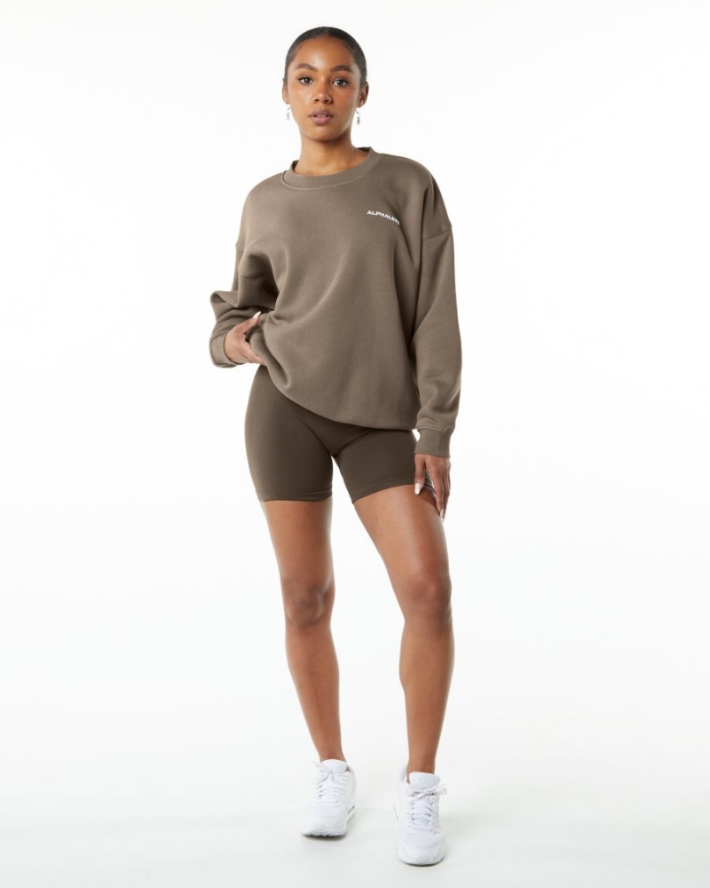 Women's Alphalete Classic Crew Jackets Mocha | 2638-RYKZD