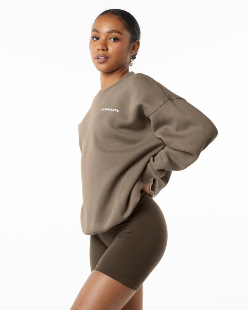 Women's Alphalete Classic Crew Jackets Mocha | 2638-RYKZD