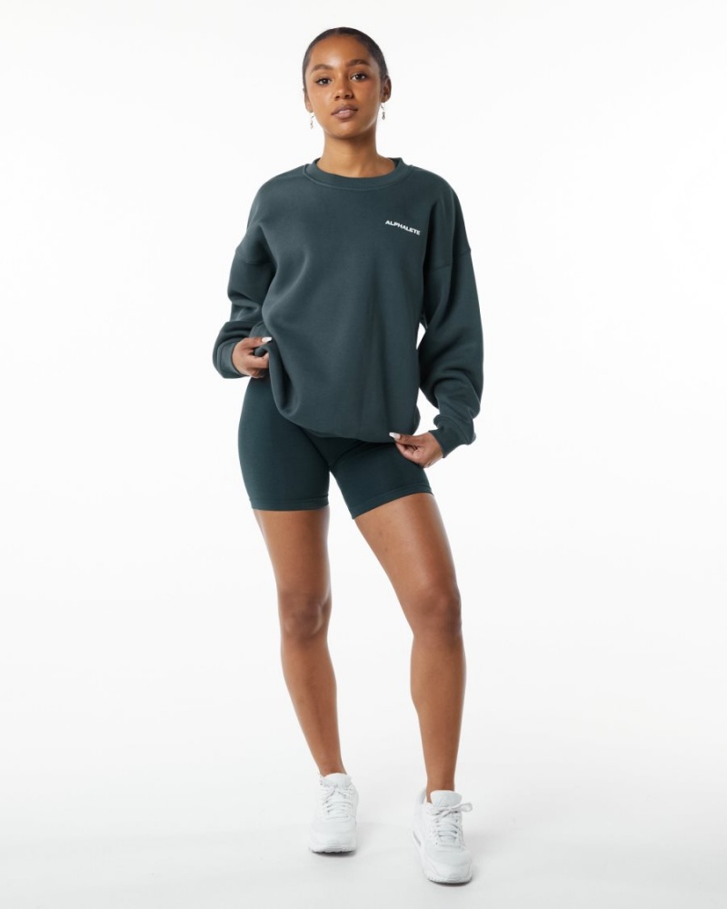 Women's Alphalete Classic Crew Jackets Ocean | 7382-EGKJY