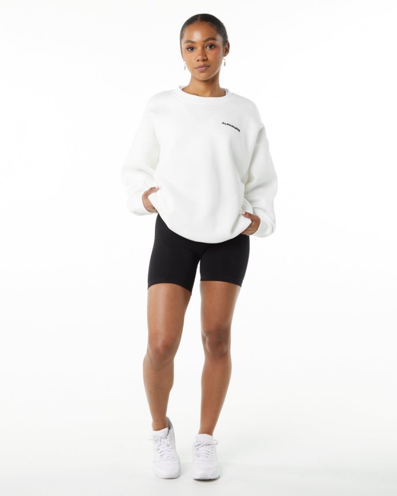 Women's Alphalete Classic Crew Jackets White | 6349-ZBTLA