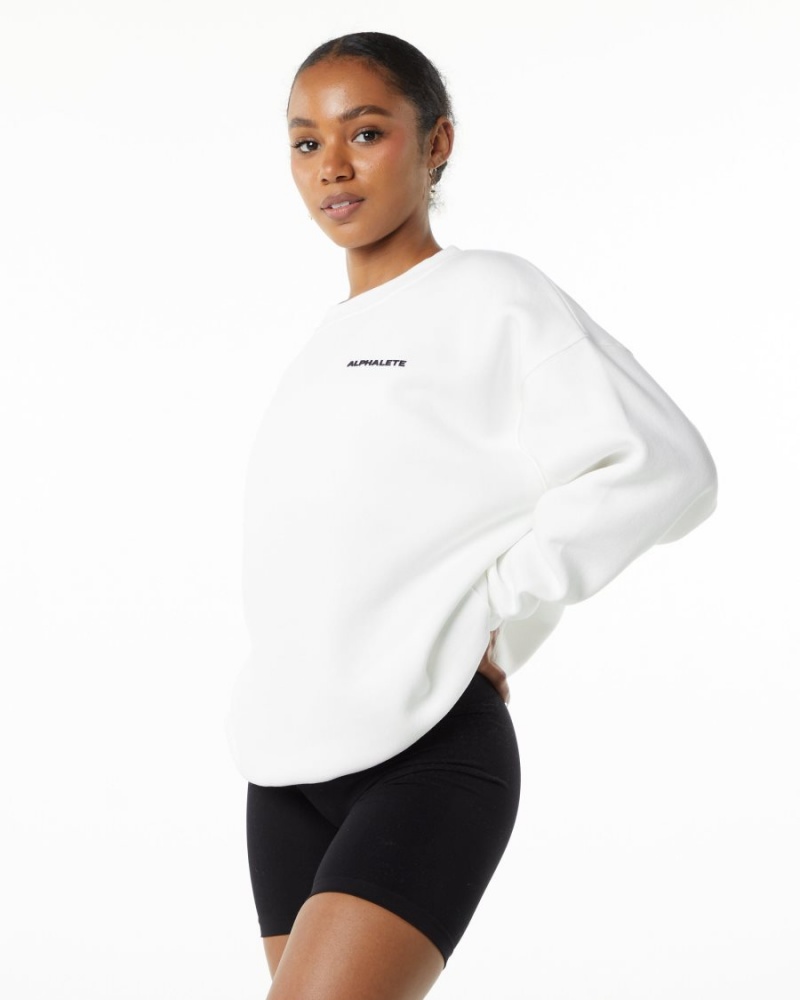 Women's Alphalete Classic Crew Jackets White | 6349-ZBTLA