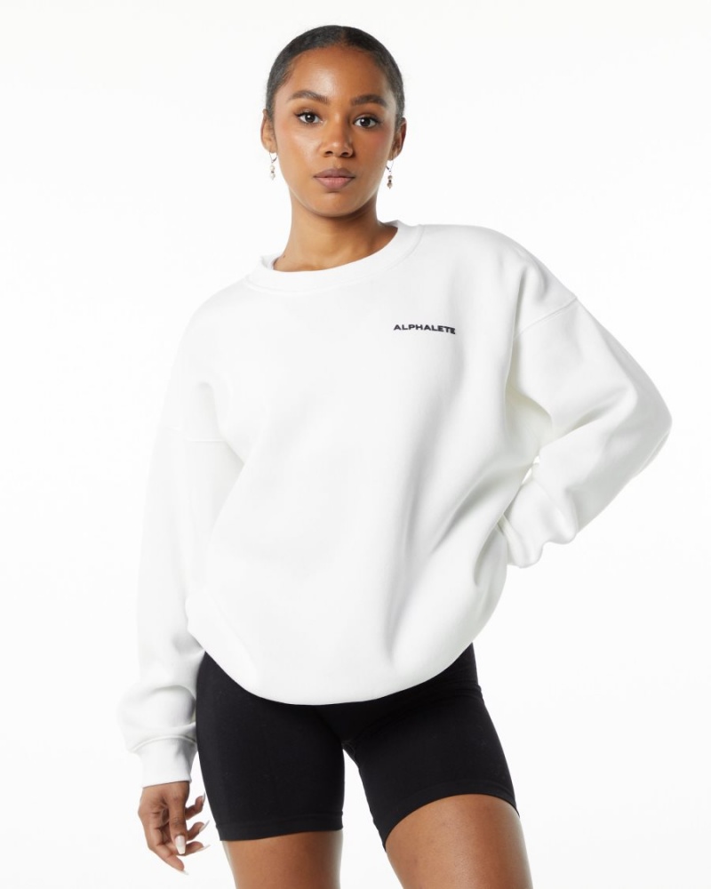 Women\'s Alphalete Classic Crew Jackets White | 6349-ZBTLA