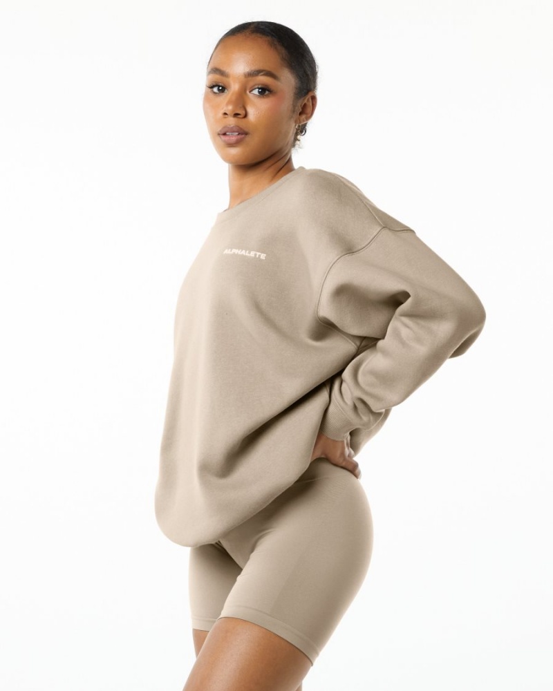 Women's Alphalete Classic Crew Long Sleeve Linen | 7439-ENKYF