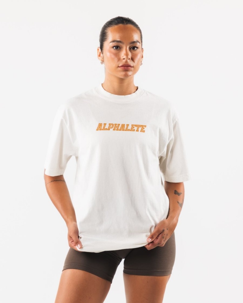 Women's Alphalete Claw Tee Shirts Off White | 0875-SGOQA