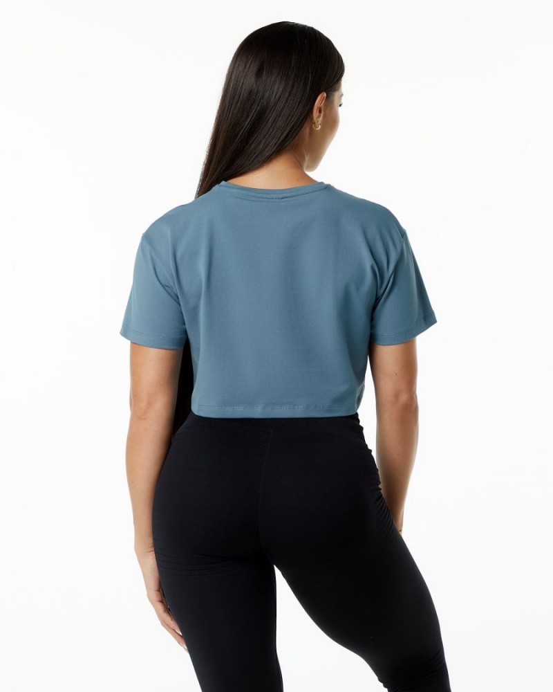 Women's Alphalete Dynasty Crop Shirts Atlantic Blue | 8976-NHYDP