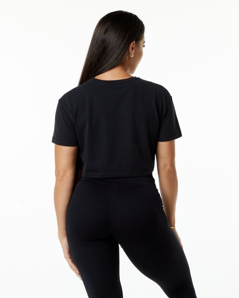 Women's Alphalete Dynasty Crop Shirts Black | 2658-QNHVL