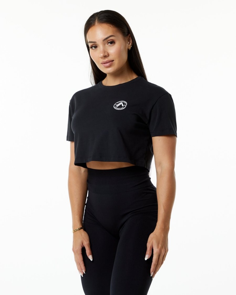 Women\'s Alphalete Dynasty Crop Shirts Black | 2658-QNHVL